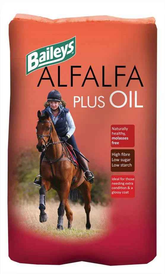Baileys Alfalfa Plus Oil 20kg bag, chopped dried alfalfa coated in soya oil