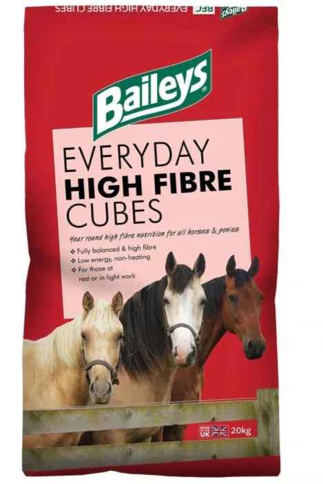 Baileys Everyday High Fibre Cubes 20kg bag, barley-free cubes for horses in light work