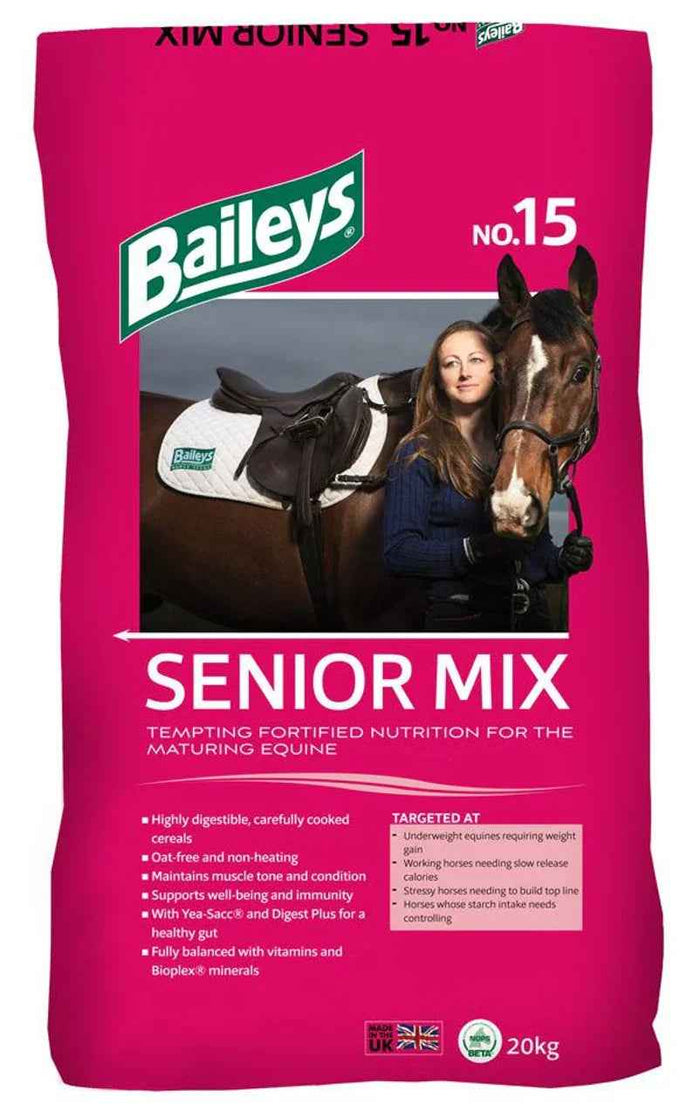 Baileys No.15 Senior Mix 20kg bag, a conditioning coarse mix for older horses