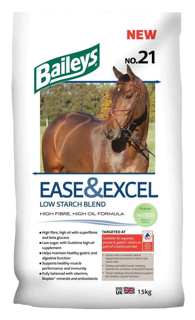 Baileys No.21 Ease and Excel 15kg bag of low starch high oil conditioning horse feed