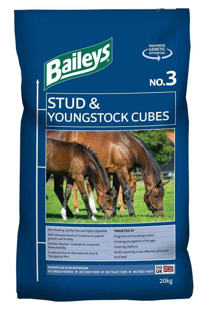 Baileys No.3 Stud and Youngstock Cubes 20kg bag, barley-free cubes for mares and youngstock