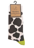 Bartleby funky bamboo sock in the Cow Patch dairy-cow design, UK size 4–7
