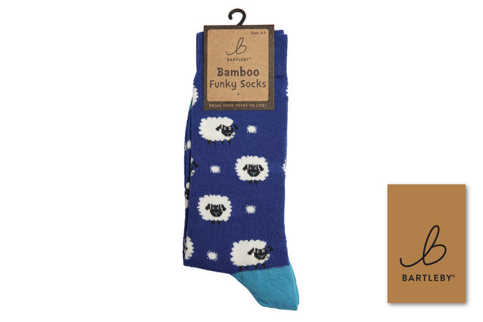 Bartleby funky bamboo sock in the Cute Sheep design, UK size 4–7