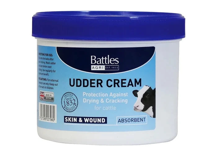 Battles The Original Udder Cream in a white 400g tub