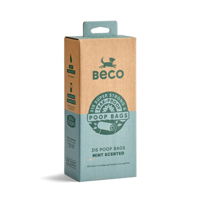 Beco scented dog poop bags without handles, bulk cardboard box of 315