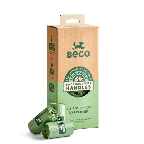 Beco unscented dog poop bags with handles, bulk pack of 315 on rolls