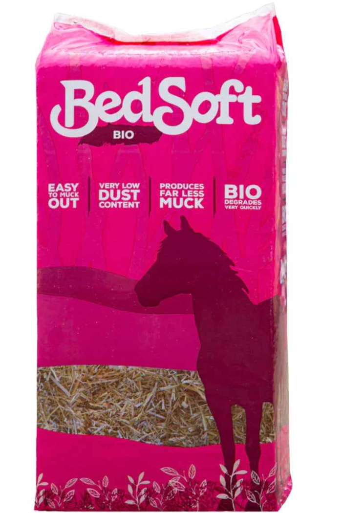 Bale of Bedsoft Bio dust-extracted oil seed rape straw bedding for horses, 16kg