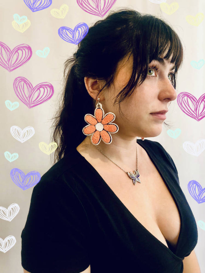 Big Flower Embroidered Earrings