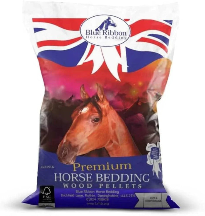 Blue Ribbon wood pellet horse bedding, 15kg bag of compressed virgin softwood pellets