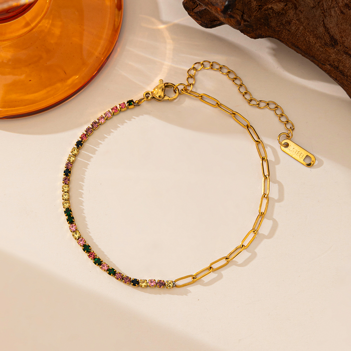 Brazalete Mitad Diamantes Verdes, Amarillos & Rosa