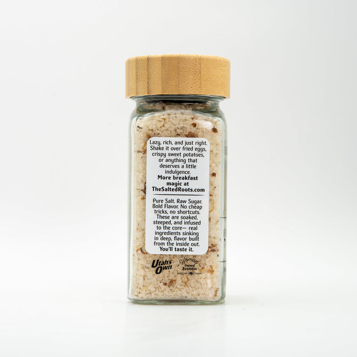 back view of salt jar with labels.