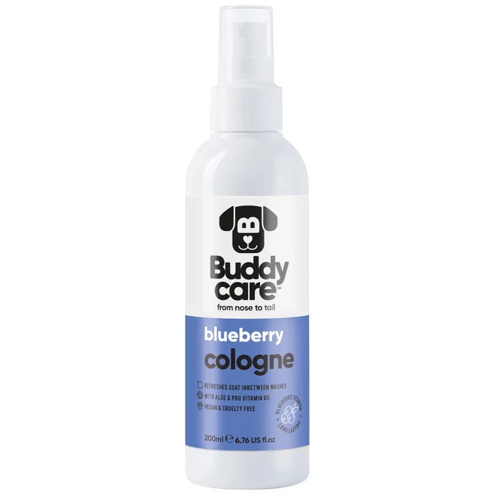 Buddycare Blueberry dog cologne 200ml spray bottle, front of pack