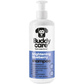 Buddycare Blueberry dog shampoo 500ml bottle, front of pack with a blue label