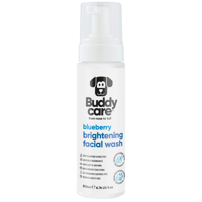 Buddycare Brightening Blueberry dog facial wash 200ml pump bottle, front of pack