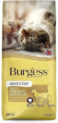 Burgess Adult Cat Food rich in chicken with duck, 1.5kg bag of complete dry food for adult cats