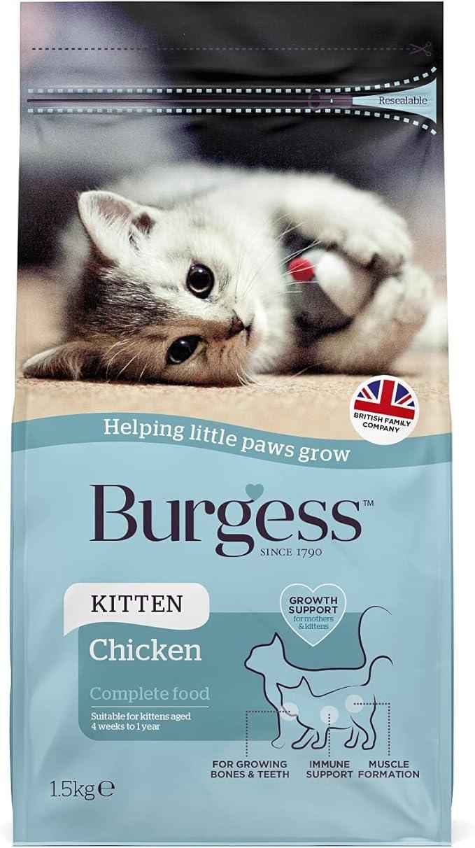 Burgess Kitten dry food with chicken, 1.5kg bag of small-kibble complete food for kittens