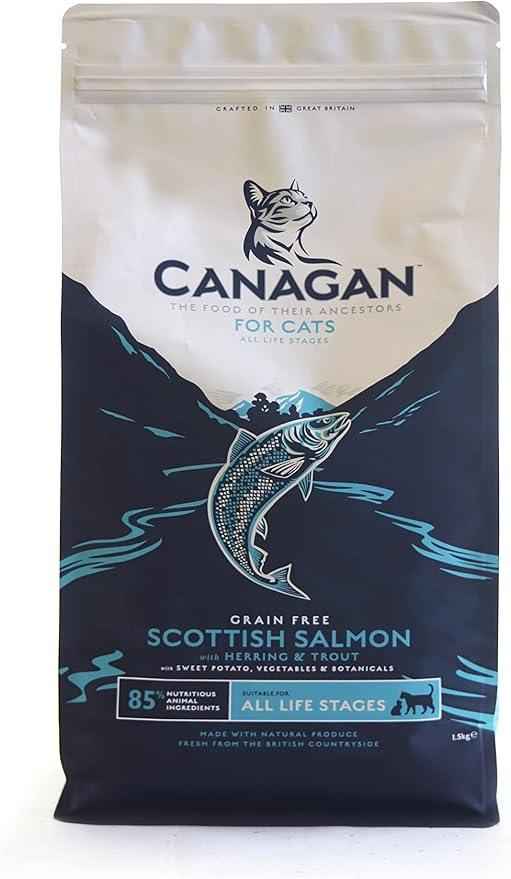 Canagan Scottish Salmon grain-free dry cat food in a 1.5kg bag