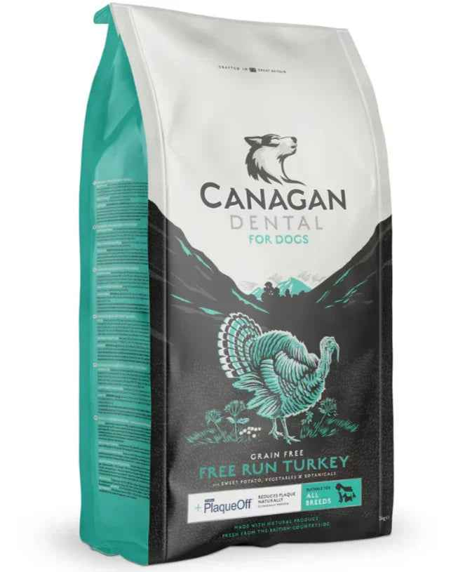 Canagan Dental Free Run Turkey grain-free dry dog food in a 12kg bag