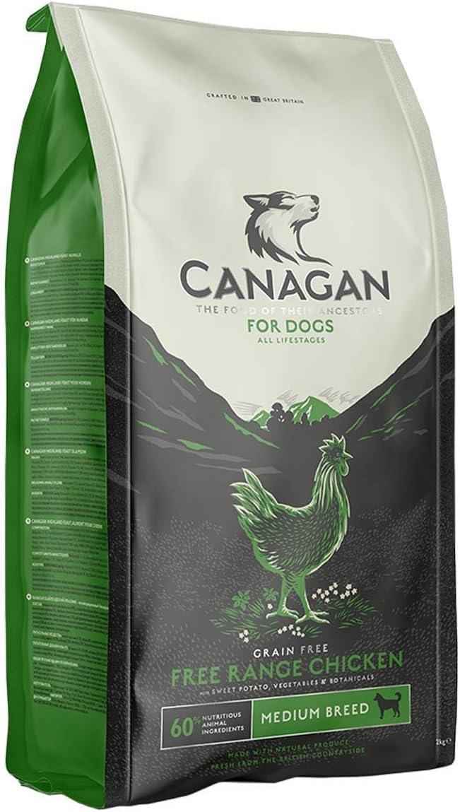 Canagan Free-Run Chicken dry dog food, 6kg bag, cream and black packaging with a grain-free flash