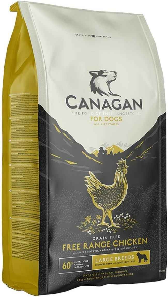 Canagan Free-Run Chicken Large Breed dry dog food, 2kg bag with the large breed flash below the brand crest