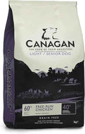 Canagan Light/Senior Free-Range Chicken dry dog food, 2kg bag with the light and senior flash on the front