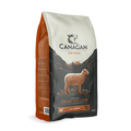 Canagan Grass Fed Lamb grain-free dry dog food, standing bag in cream and green with an embossed leaf
