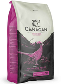 Canagan Highland Feast dry dog food in the 12kg bag, front panel naming the duck, turkey, pheasant and salmon recipe