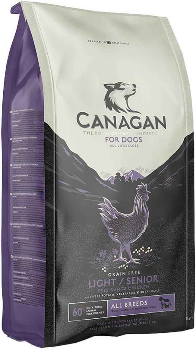 Canagan Light/Senior Free-Range Chicken grain-free dry dog food, front of the 12kg bag