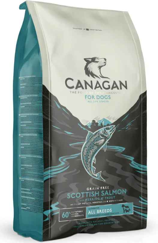 Canagan Scottish Salmon grain-free dry dog food, front of the 6kg bag