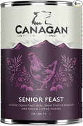 Canagan Senior Feast grain-free wet dog food in a 400g can, label naming the chicken and turkey joint-care recipe