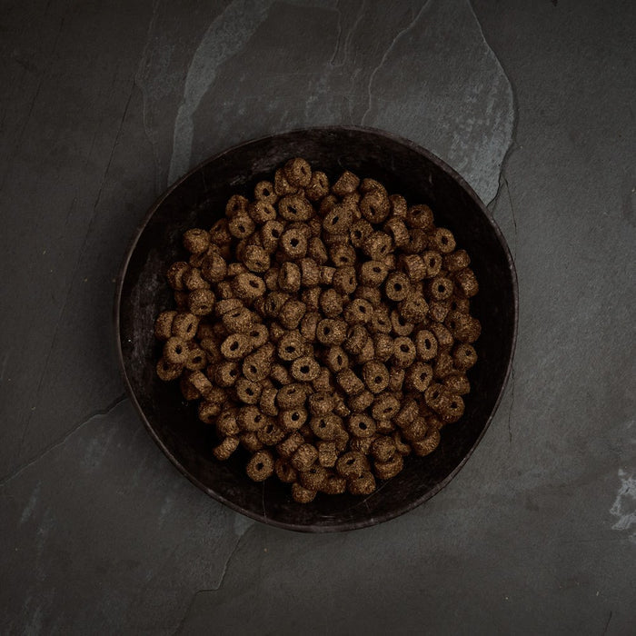 Canagan Light/Senior kibble shown loose and close up, showing the small piece size