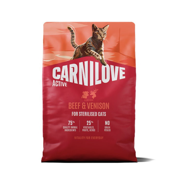 Carnilove ACTIVE Beef & Venison grain-free dry cat food for sterilised adults, 400g bag front
