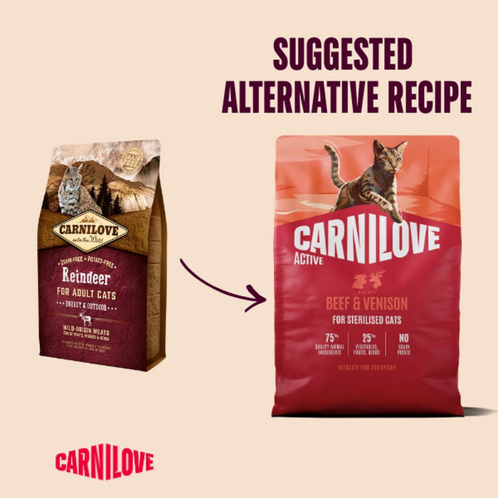 Carnilove ACTIVE Beef & Venison sterilised cat food, second view of the 400g bag