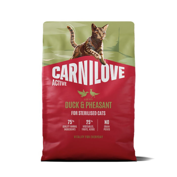 Carnilove ACTIVE Duck & Pheasant grain-free dry cat food for sterilised adults, 400g bag front