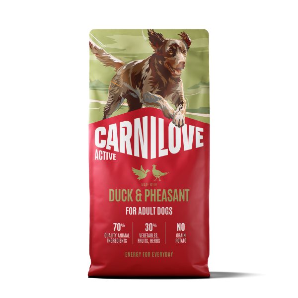 Carnilove ACTIVE Duck & Pheasant grain-free dry dog food, front of the bag
