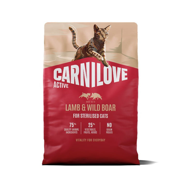Carnilove ACTIVE Lamb & Wild Boar grain-free dry cat food for sterilised adults, 400g bag front