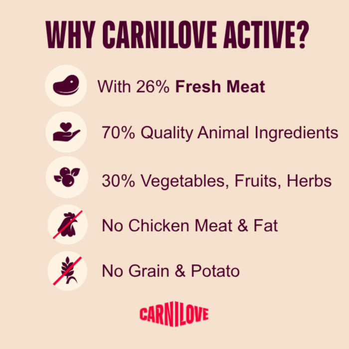 Carnilove ACTIVE Salmon & Turkey adult dry dog food, third view of the bag