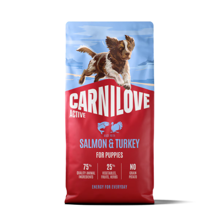 Carnilove ACTIVE Salmon & Turkey grain-free dry puppy food, front of the bag