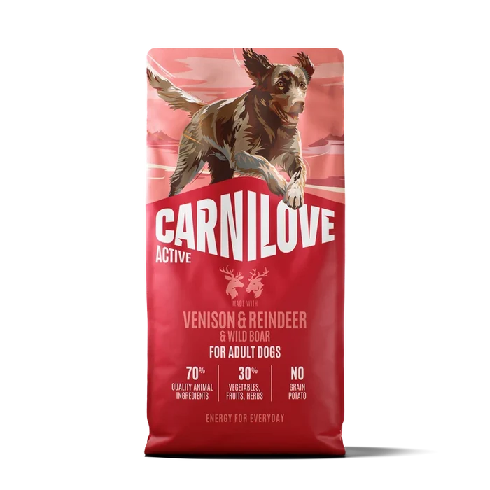 Carnilove ACTIVE Venison, Reindeer & Wild Boar grain-free dry dog food in the large sack, front of pack