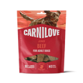 Carnilove Beef Fillet meat jerky dog treats 100g, front of the resealable pack