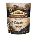 Carnilove Buffalo with Rose Petals 300g wet dog food pouch, front of pack with buffalo artwork
