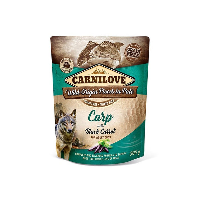 Carnilove Carp with Black Carrot 300g wet dog food pouch, front of pack showing carp illustration
