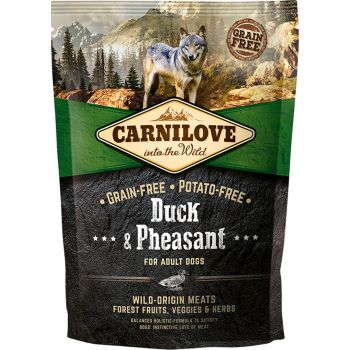 Carnilove Duck and Pheasant adult dry dog food 1.5kg bag, front of pack