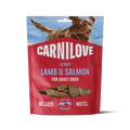Carnilove Lamb and Salmon Fillet meat jerky dog treats 100g pack, front view