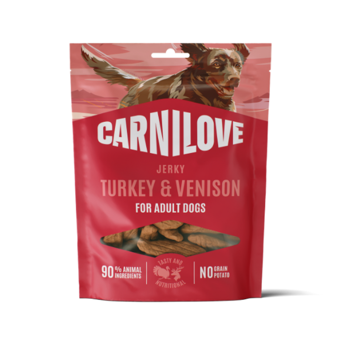 Carnilove Turkey with Venison Fillet grain-free jerky dog treats in a 100g pack