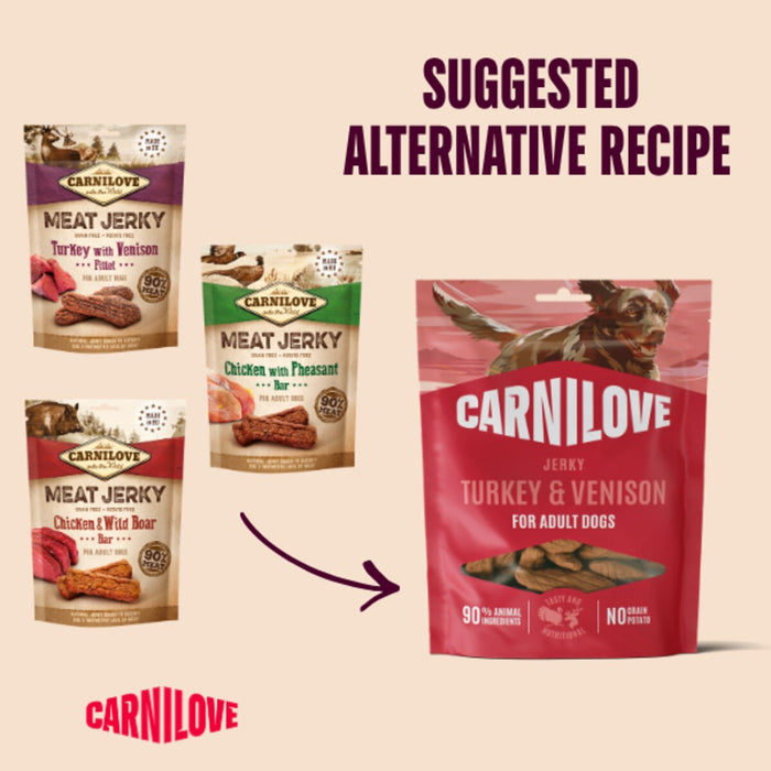 Second view of the Carnilove turkey and venison fillet jerky treat packaging