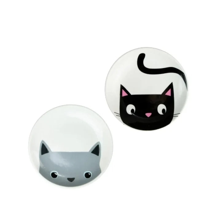 Ancol round shallow ceramic cat dish shown in both of the colours it is sold in