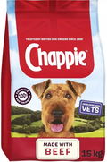 Chappie Complete beef and wholegrain dry dog food, front of the 15kg sack