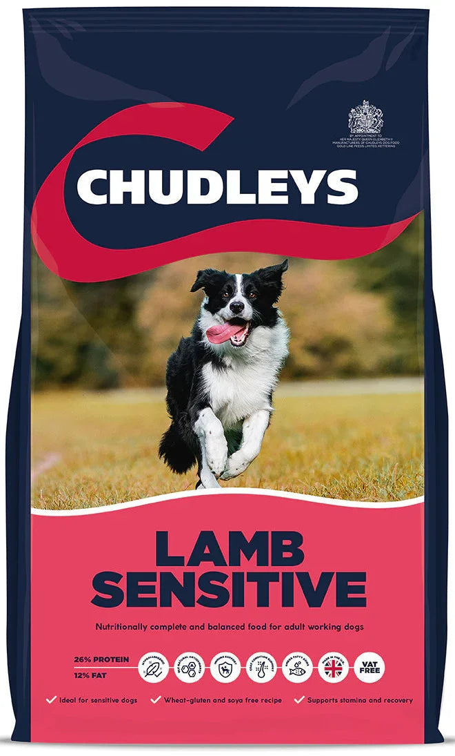 Front of the Chudleys Lamb Sensitive 14kg bag, hypoallergenic lamb dry dog food