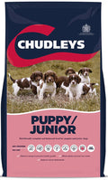 Front of the Chudleys Puppy and Junior 12kg bag, chicken and duck puppy food